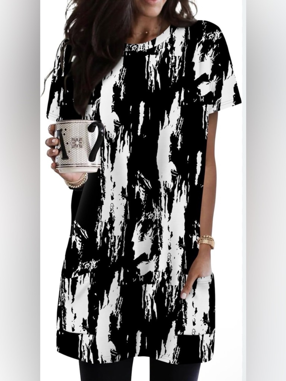 Black & White Abstract Brushstroke Tunic